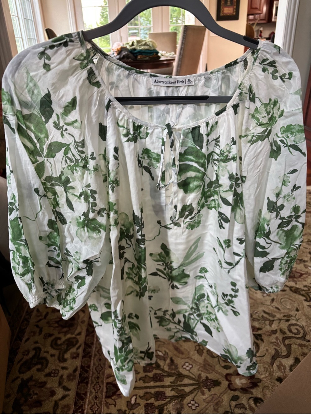 Abercrombie & Fitch White Tunic with Green Botanical Print